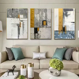 Venta al por mayor moderno abstracto de gama alta hecho a mano pintura al óleo marco cuadro pared arte cuadros oro personalizado lienzo impresión
