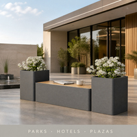 Banc moderne en fer forgé personnalisé avec jardinières pour mobilier extérieur, patio, parc, centre commercial, hôpital