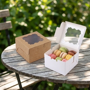Petites boîtes à gâteaux en papier kraft avec fenêtre, matériaux recyclés, emballage alimentaire pour beignets, cupcakes, chocolats - Product Image 3