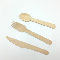 Ustensiles personnalisés imprimés, cuillère, fourchette et couteau jetables en bois de bouleau 140/160 mm, ensemble de couverts en bois, emballage individuel