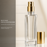 Flacon de parfum carré en verre transparent de haute qualité, sur mesure OEM, à fond épais, avec bouchon à vis, impression sérigraphique, diffuseur 20ml