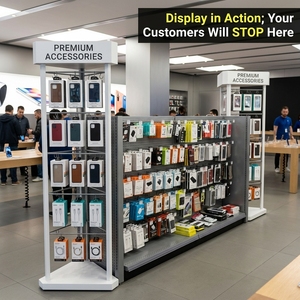 Espositore per Accessori Cellulari in Metallo, Arredamento per Negozi al Dettaglio, Scaffale a 3 Lati per Custodie Telefoni e Cavi di Ricarica, Espositore da Terra per Elettronica - Product Image 2