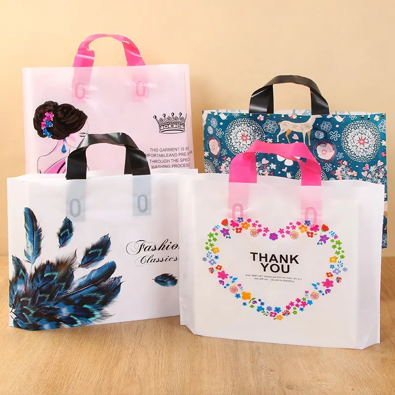 Low price customized Personalized HDPE LDPE Merchandise Die Cut Plastic Shopping Bag With Handle