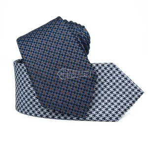 Classic Neckties Men Shirt Ties Custom Business Normal Blue Geometric Houndstooth Silk Tie