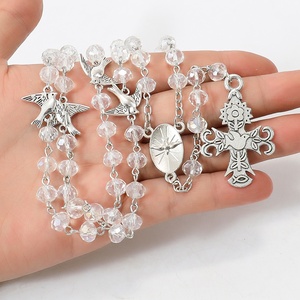 Chapelet personnalisé en cristal clair AB 6*8mm perles cinq décennies oiseau colombe blanche chapelets catholiques du Saint-Esprit Crucifix - Product Image 1