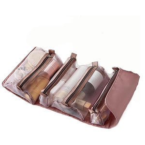 Sac de maquillage de grande capacité en nylon de haute qualité pour femmes, fermeture éclair, maille séparable, pochette à cosmétiques, motif bonbon, pliable et tendance - Product Image 1