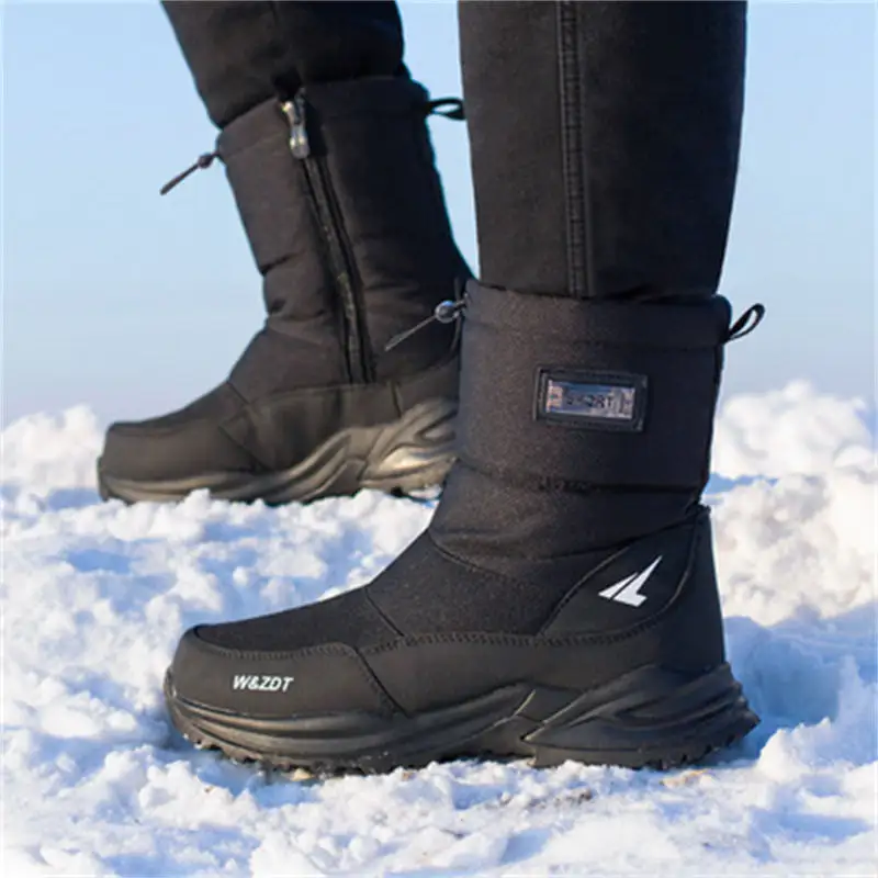 חורף מגפיים עמיד למים אנטי להחליק באופן מלא פרווה מרופד מקרית קל משקל גברים שלג מגפיים