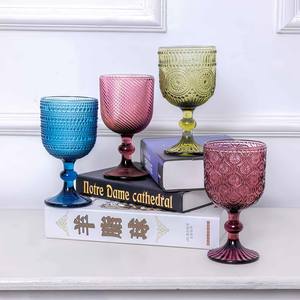 Оптовая продажа винтажная Праздничная Свадебная стеклянная посуда для дома, Цветные Бокалы Для Вина, спрессованные водой синие стеклянные бокалы - Product Image 2