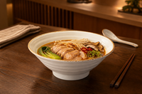 Bol à ramen en mélamine de 10 pouces, bord brun, texture spirale horizontale, pour soupes, bibimbap coréen, restaurants japonais et BBQ – Vente en gros