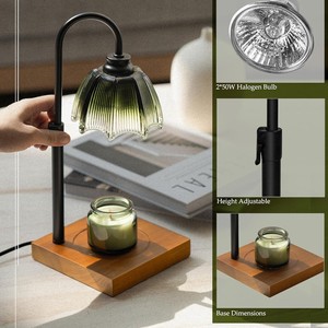 <span class=keywords><strong>Lampe</strong></span> chauffante à bougie de style européen et américain avec minuterie, variateur d'intensité, hauteur réglable, en bois massif carré, pour aromathérapie DIY dans le salon - Product Image 3