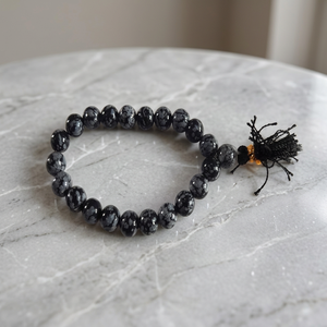 Natural Snowflake Obsidian Beads Handmade Healing Crystal Gemstone Bracelet Thanksgiving Yoga & Meditation Stretch String - Product Image 1