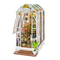 Casa de Madera Modelo Cabaña, Kit de Ensamblaje DIY, Invernadero en Miniatura, Adorno de Escritorio, Juguete de 32x21x5.5cm para Mayores de 14 Años