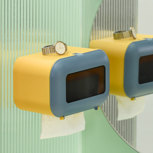<b>Wall</b> Mounted Tissue <b>Box</b> Yellow Blue Rectangular No Drilling Required Bathroom Paper Holder Multipurpose Storage <b>Box</b> - Product Image 1