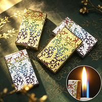 Briquet à gaz butane FJ985, coloré, motif Fleur de la Fortune, sonore, en métal, à flamme ouverte, coupe-vent, cadeau d'affaires