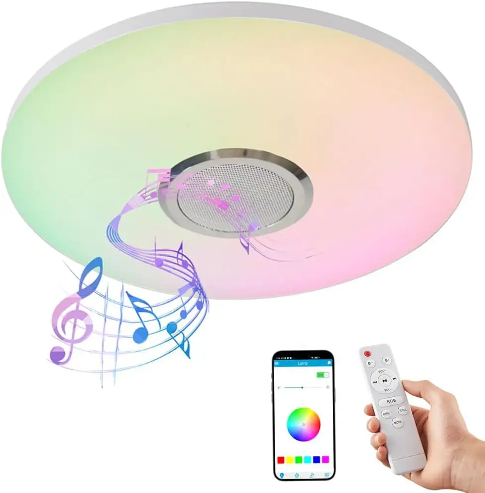 Bluetooth Decoración Música RGBW Luz de techo Aplicación inteligente Temporizador Diseño moderno Música Sincronización Altavoz Cambio de color Lámpara de techo LED