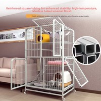 Cage pour chat en fer, lit pour chat, maison pour chat, villa pour chat tout-en-un, quatre niveaux, enclos spacieux d'intérieur, bac à litière intégré, respirant