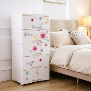 <span class=keywords><strong>Commode</strong></span> de rangement 42 cm avec tiroirs, motif Fleur de Pluie, armoire bébé 5 niveaux en plastique pour chambre à coucher, <span class=keywords><strong>organisateur</strong></span> de vêtements - Product Image 2