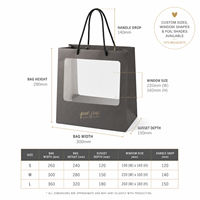Sacs en papier pour fleurs avec fenêtre transparente, logo personnalisé KM, gris foncé, poignée en corde noire, dorure à chaud, pour fleuristes et mariages