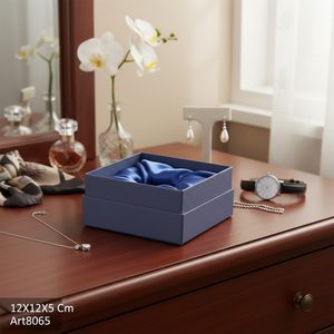 Scatola portagioie blu 12X12X5 cm con rivestimento in raso per Art8065 - Product Image 3
