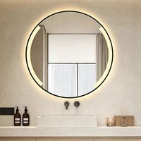 Miroir de salle de bain haut de gamme pour hôtel avec cadre en aluminium, miroir de vanité LED intelligent rond, miroir de salle de bain mural anti-buée