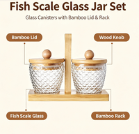 Ensemble de pots de rangement en verre écaille de poisson pour assaisonnements avec couvercle en bambou et design perlé, support de cuisine multifonctionnel écologique pour le voyage