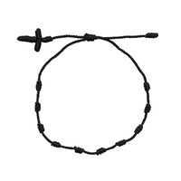 Bracelet en corde noire ethnique à 7 nœuds, fait main, avec croix, en nylon, style chapelet, en gros, en stock, rouge