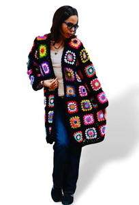 <span class=keywords><strong>Pull</strong></span> Long en Patchwork pour grand-mère, <span class=keywords><strong>Crochet</strong></span>, veste en tricot, style Boho, Cardigan Hippie, vêtements arc-en-ciel, grand-mère, veste carrée, manteau - Product Image 3