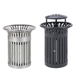 Outdoor Metal Trash Can Cylindrical With Lid For Park And Garden Use - Product Image 5