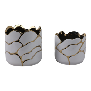 Vasi in Ceramica Decorativi Moderni con Accenti Bianchi e Oro per Uso Interno ed Esterno - Product Image 3