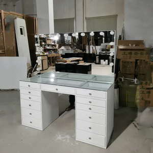 Table de toilette moderne à 13 tiroirs avec miroir blanc et boîte à bijoux à LED, miroir en bois réglable, commode pour la chambre à coucher, usage domestique - Product Image 3