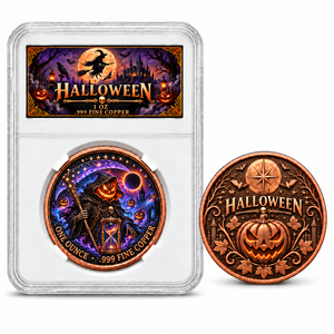 Pièce de collection personnalisée en cuivre pur de 1 oz, imprimée UV, thème Halloween (Sorcière du <span class=keywords><strong>marais</strong></span>, Caldeirone, Fantôme), pour la vente en gros, souvenir, cadeau, décoration, collection - Product Image 1