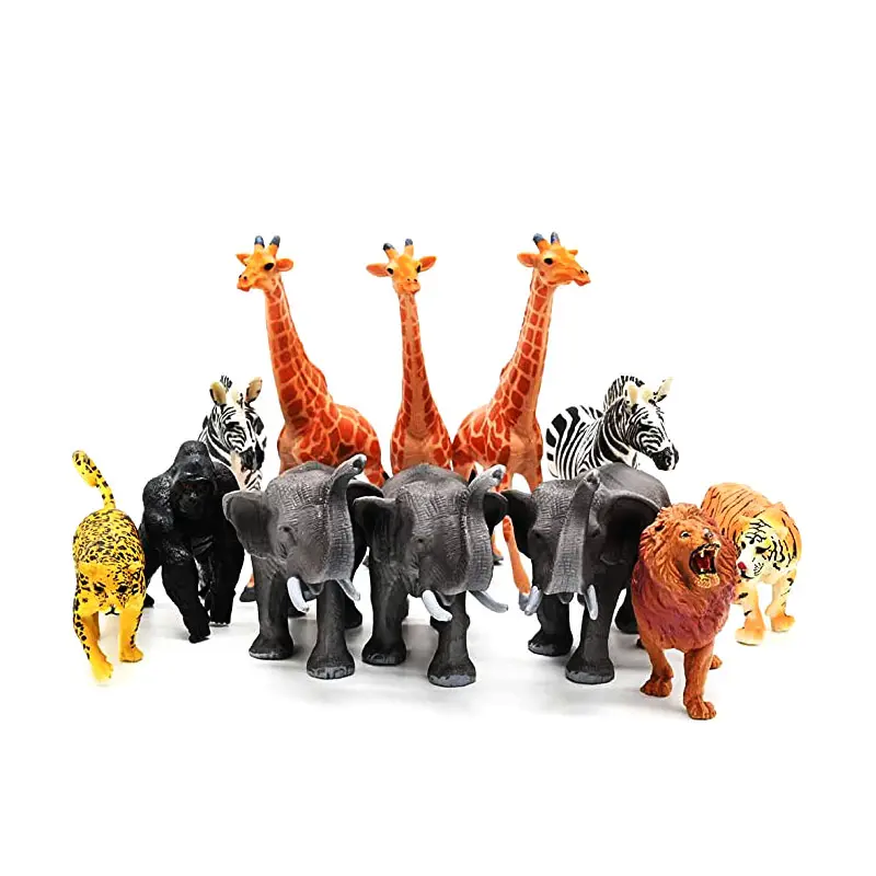 Фигурки диких животных в зоопарке, большой пластиковый набор с животными в африканских джунглях, со слоном, жирафом, львом, тигром, гориллой для детей