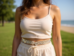 Catena Elastica da Donna in Lega d'Acciaio con Strass, Placcata Oro, Gioiello per il Corpo alla Moda per Feste - Product Image 2