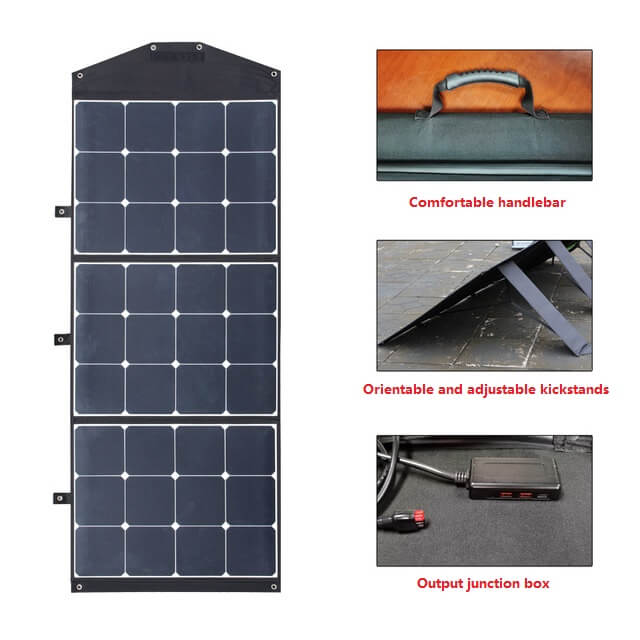 3 Fold Solar Foldable Flexible Portable Outdoor Power Solalr Folding Charging Panel Charger 200W Camping Solar Panel