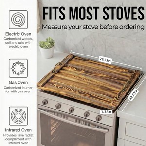 Couverture de cuisinière en bois, plateau de protection carré rustique en bambou pour fours à gaz et électriques, installation facile - Product Image 4
