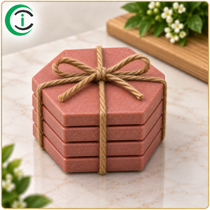 ชุดจานรองแก้วหินอ่อนหกเหลี่ยมสีแดง CCI จำนวน 4 ชิ้น ขนาด 4 นิ้ว สำหรับใช้ในครัว บ้าน โต๊ะอาหาร โต๊ะกาแฟ - Product Image 1