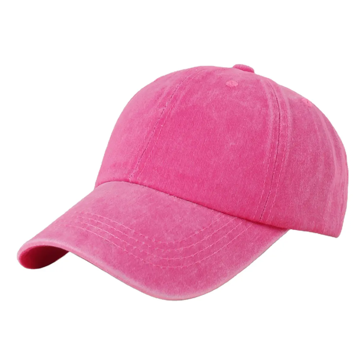 Grosir topi bisbol katun dicuci topi merah muda kustom 6 panel untuk wanita