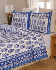 French Blue Cotton <b>Quilt</b> Hand Block Print Reversible Bedspread Soft All Season King Queen <b>Bedding</b> - Product Image 4