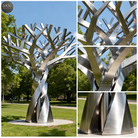 Patung Pohon Abstrak Logam Stainless Steel Modern Ukuran Besar yang Dapat Disesuaikan untuk Dekorasi Taman dan Kebun