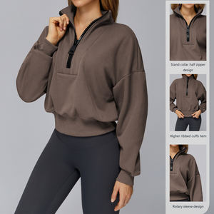 Sweater Lulu Grosir 1/2 Resleting Kerah Tinggi Lengan Panjang Oversize Crop Top Kerah Turun Model Pullover Berbahan Fleece - Product Image 6