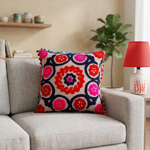 Floral Embroidered Suzani Cotton Square Cushion Covers Decorative Throw Pillow Cases Zipper Closure Living Room Bedding Bedroom - Product Image 3