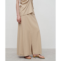 Jupe longue décontractée d'été en lin et mousseline, taille haute fendue au genou, style français drapé, 55% lin, taille naturelle, coupe trapèze