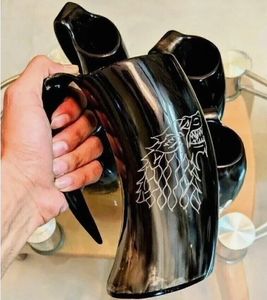 Mug en corne de buffle sculpté à la main, écologique, style classique, avec poignée, cadeau - Product Image 3
