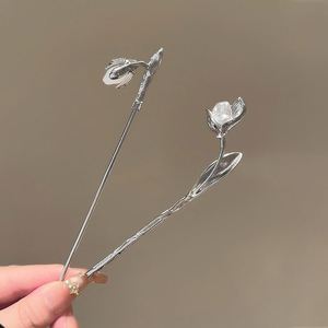 Palillos para el Cabello con Flores Chinas para Mujer, Decoración de Flores con Perlas de Imitación Vintage, Pinza para el Cabello, Joyería para la Cabeza Hanfu, Accesorios para el Cabello - Product Image 4