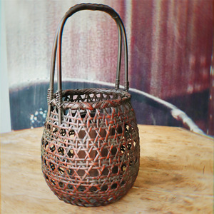 Japanese Style Bamboo Woven Vase Round Handmade Tabletop Decorative Flower Vase For Tea Room Or Home Decoration - Product Image 2