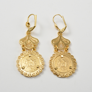 Boucles d'oreilles africaines de luxe, faites à la main, texturées creuses, avec filigrane pièce de monnaie Napoléon, brillantes, légères, longues et pendantes, vente en gros - Product Image 4