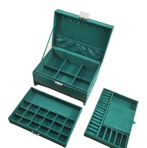 <strong>Lockable</strong> Large 3 Layer Green Suede <strong>Jewelry</strong> Necklace Rings Earrings Storage <strong>Box</strong> With Removable Tray - Product Image 2