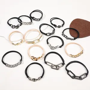 2023 3pcs per card New Style Metal Bracelet Hair Ties With Beige and Black Elastic Looks Awesome On Your Wrist and Cute In Hair