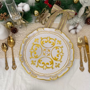 Platos de Presentación Modernos Personalizados de Plástico PP Dorado <span class=keywords><strong>y</strong></span> Plateado de 13 Pulgadas, 100 Piezas, Vajilla Decorativa para Bodas <span class=keywords><strong>y</strong></span> Fiestas - Product Image 6