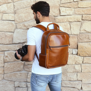 Sac à dos simple en cuir de vachette de grande capacité de haute qualité pour photographes - Product Image 3